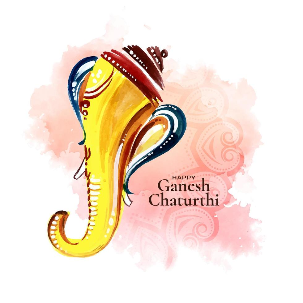 Happy Ganesh Chaturthi festival lord Ganesha face design card vector