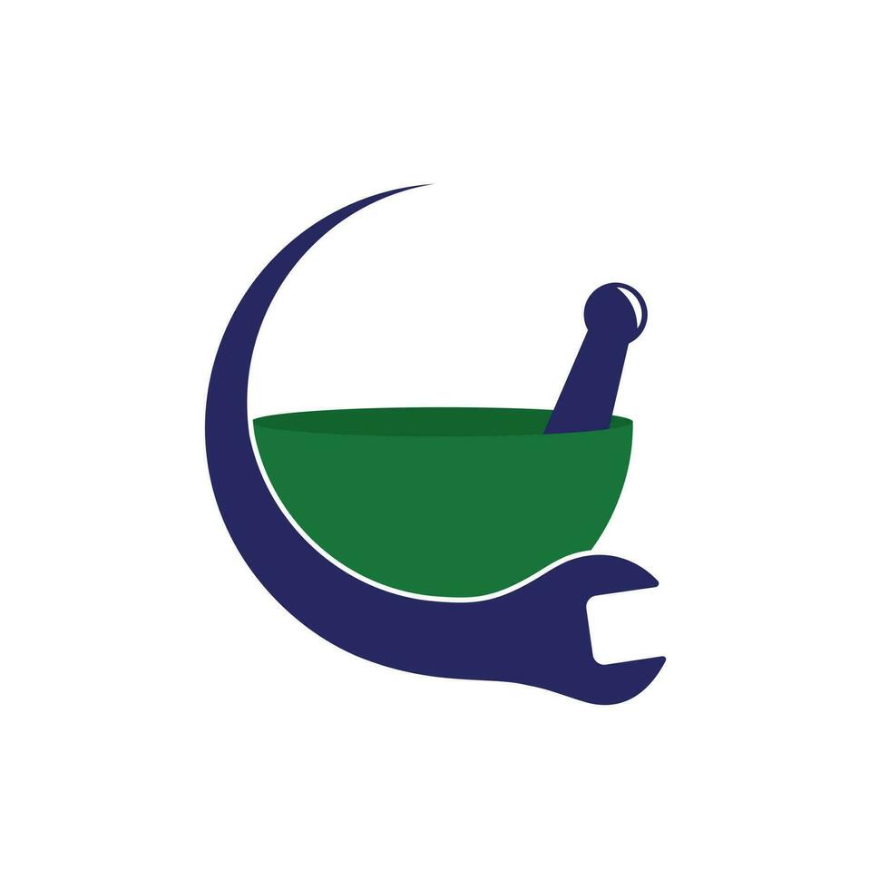 Pharmacy wrench logo template illustration. Wrench medical logo design inspiration. vector