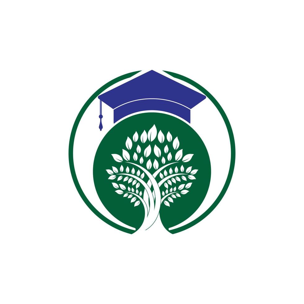 diseño creativo y moderno del logo de la educación de la naturaleza. gorro de graduación y logotipo del icono del árbol. vector