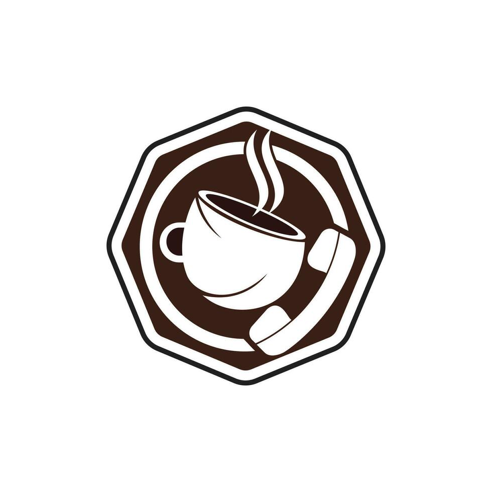 diseño de logotipo de vector de llamada de café. icono de auricular y taza.