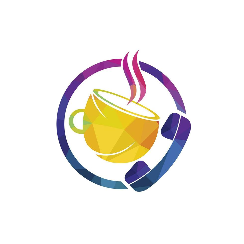 diseño de logotipo de vector de llamada de café. icono de auricular y taza.