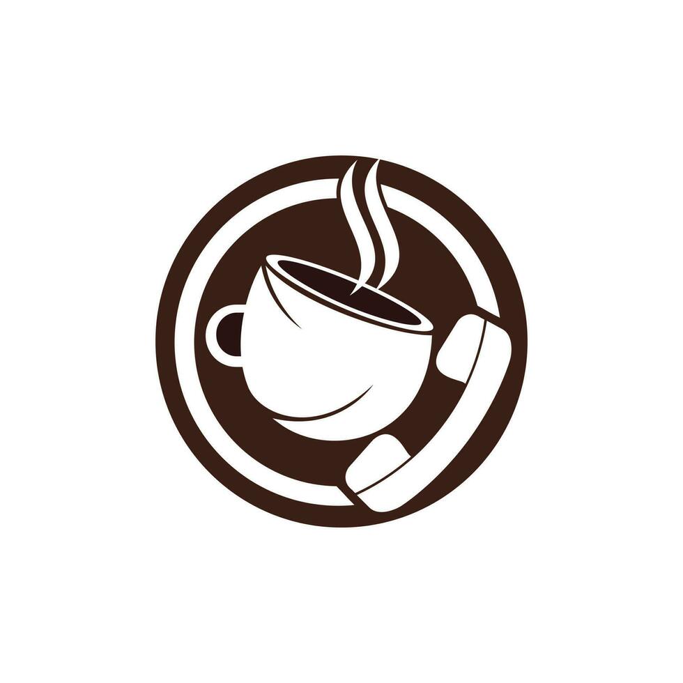 diseño de logotipo de vector de llamada de café. icono de auricular y taza.