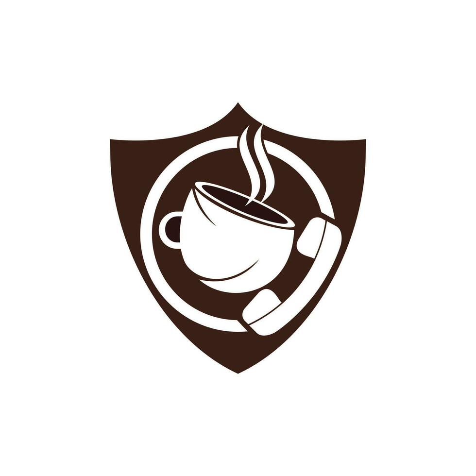 Coffee call vector logo design. Handset and cup icon.