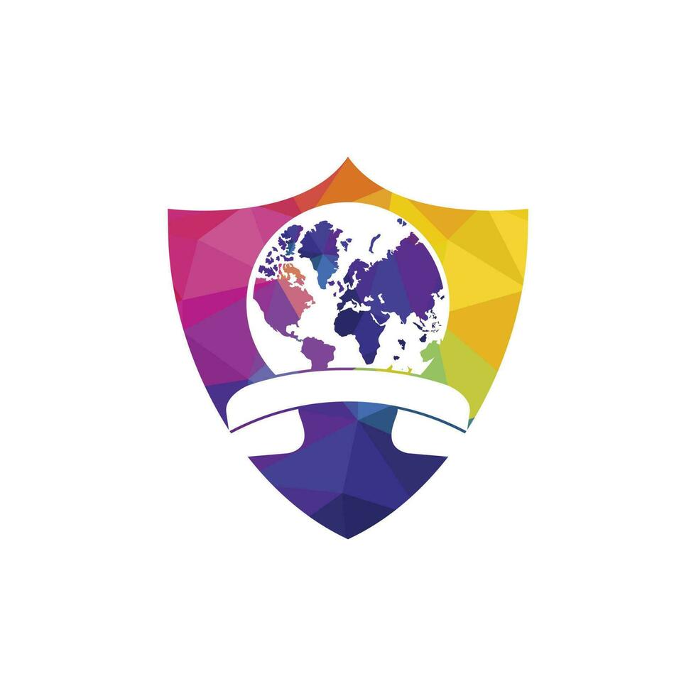 Globe with handset vector logo icon. Call and globe icon international call symbol logo template design.