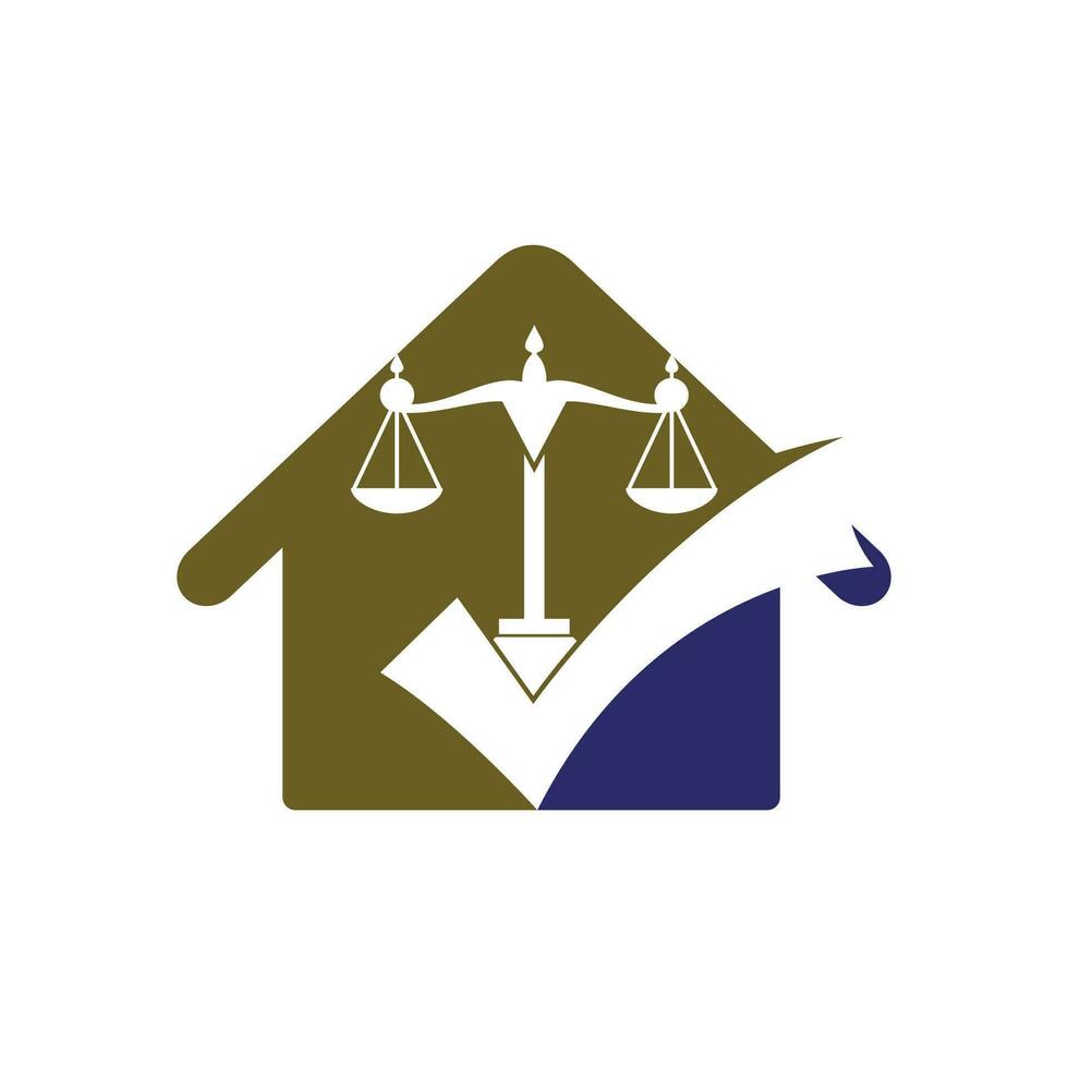 Law firm vector logo design. Law scale and check sign with home icon vector design.