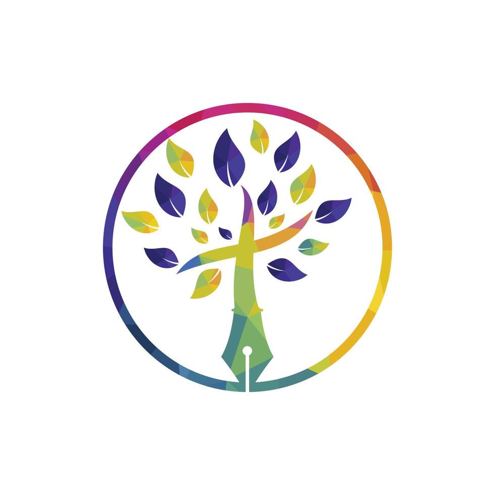 Tree pen and cross vector logo design template. Bible learning and teaching class.