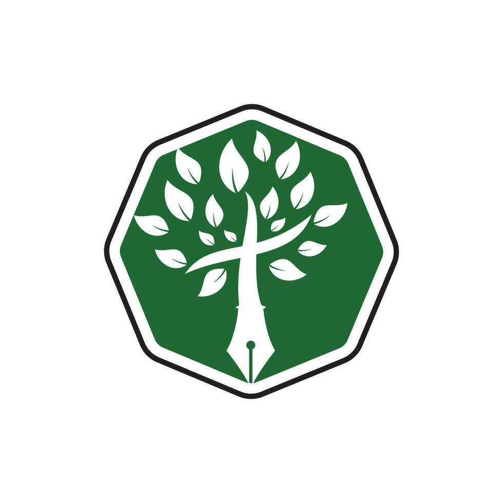 Tree pen and cross vector logo design template. Bible learning and teaching class.