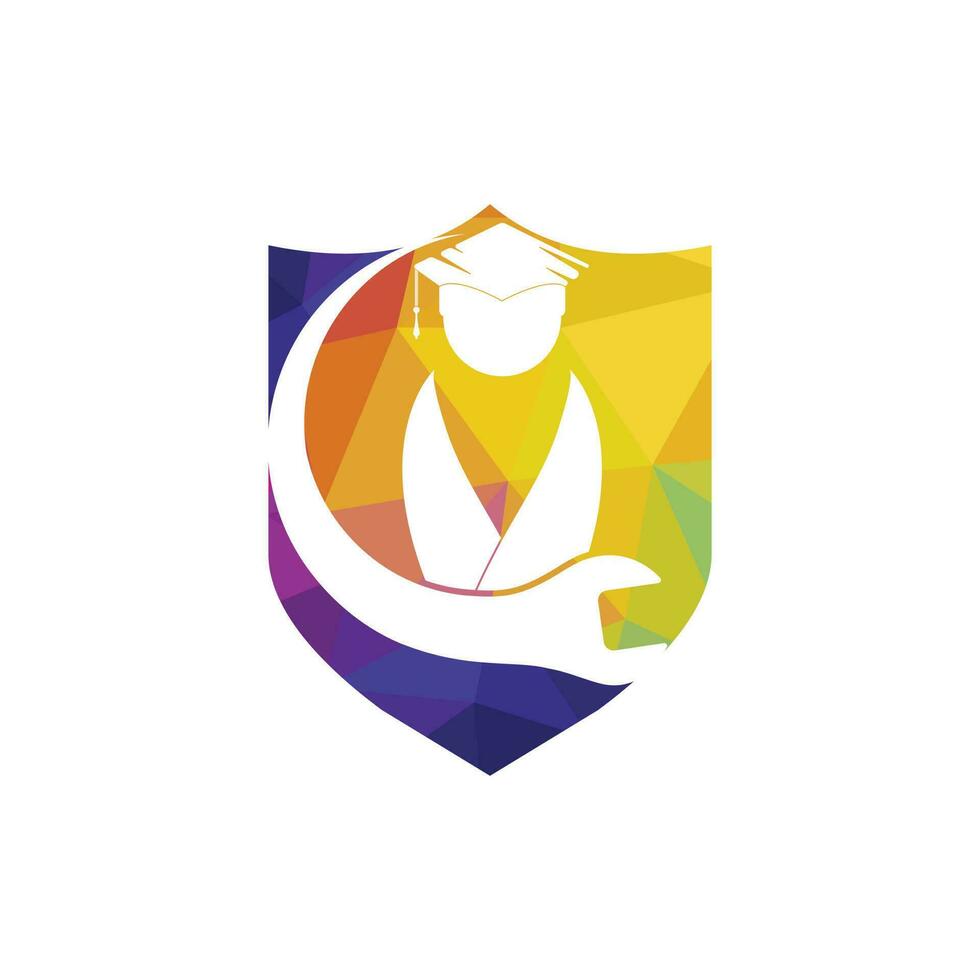 Education logo design inspiration. Wrench with student logo design. vector