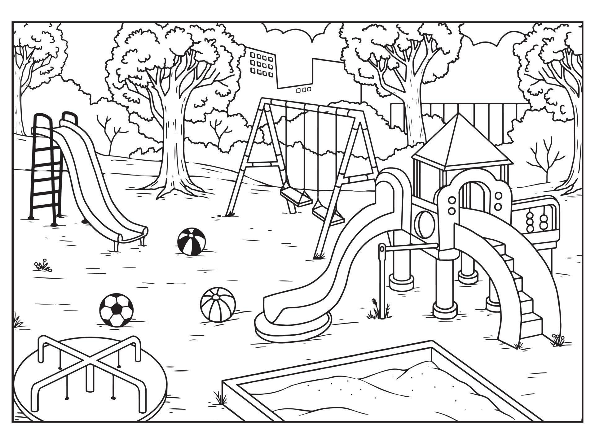 Vector illustration of a playground. Suitable for coloring book