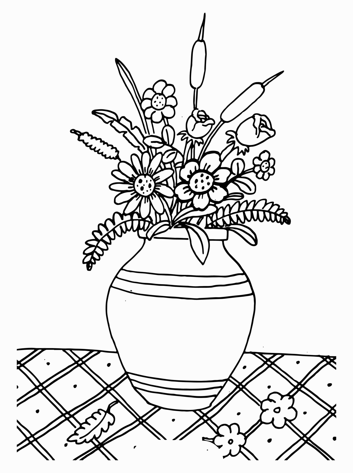 Vector illustration of flowers in a vase. Suitable for coloring book