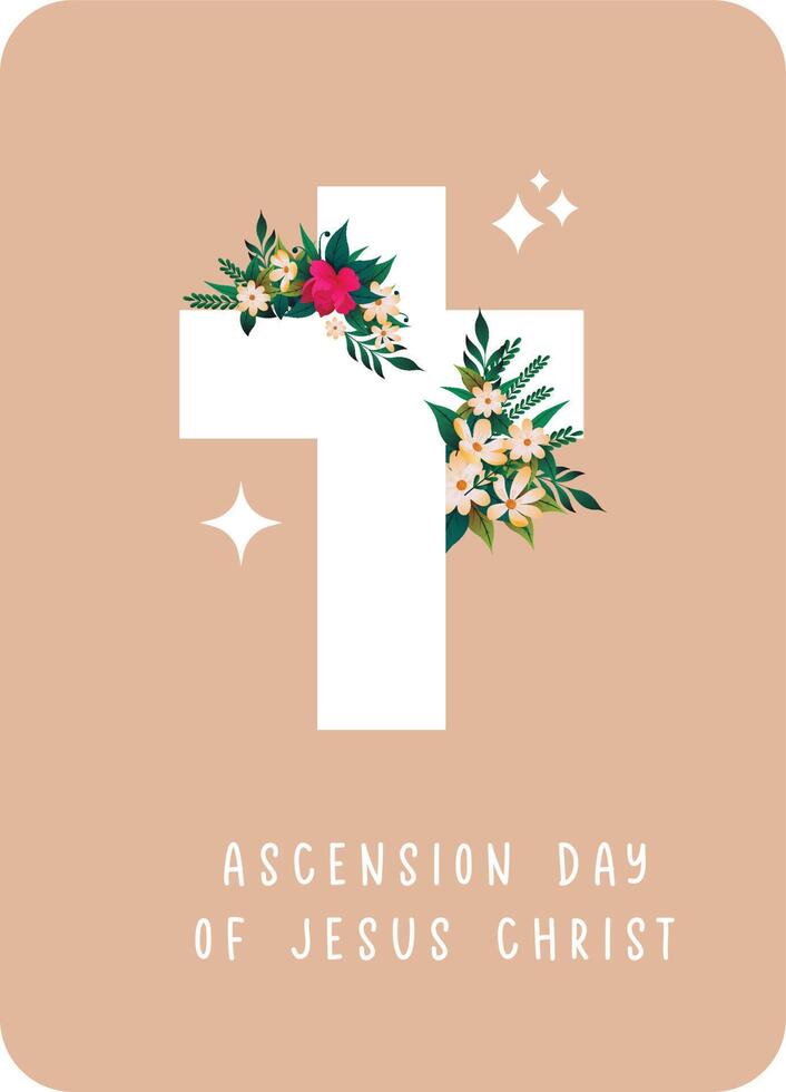 Vector illustration of chrostian cross with flower around. Suitable for card, sticker, poster, etc on Ascension day of Jesus Christ day