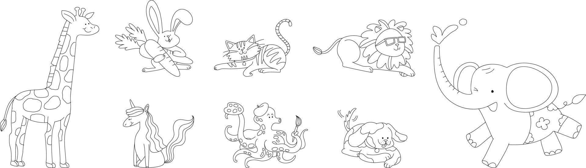 Vector illustration of various cute animals. Suitable for coloring pages, coloring book, etc