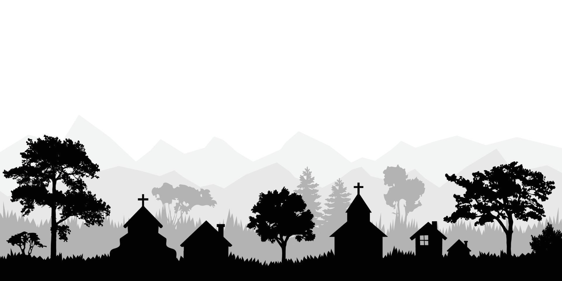 Silhouette church background with copy space area. Vector illustration for banner, poster, web background, etc