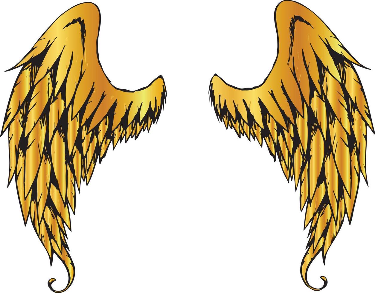 Vector illustration of golden wings. Suitable for sticker, poster, etc
