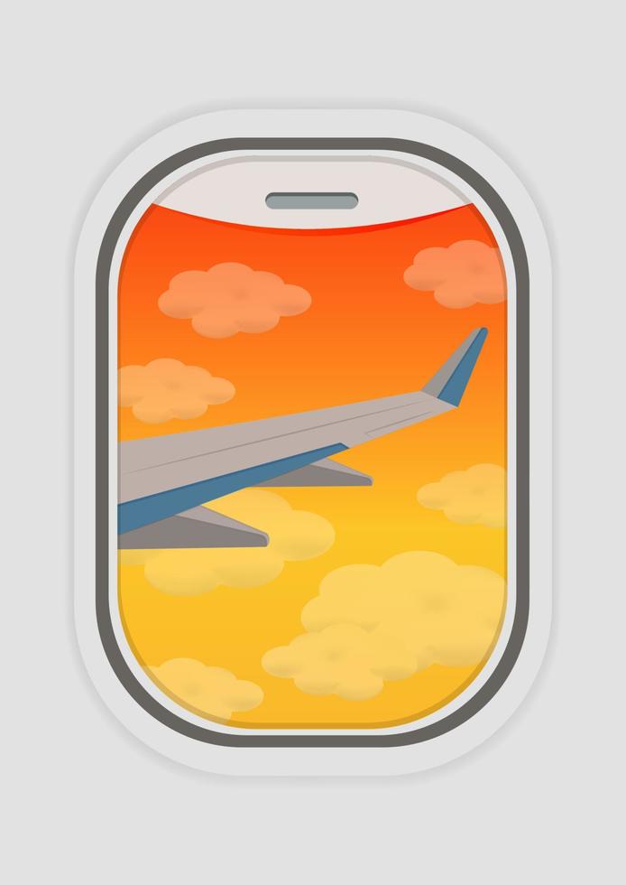 Airplane window view vector illustration. Plane wing view