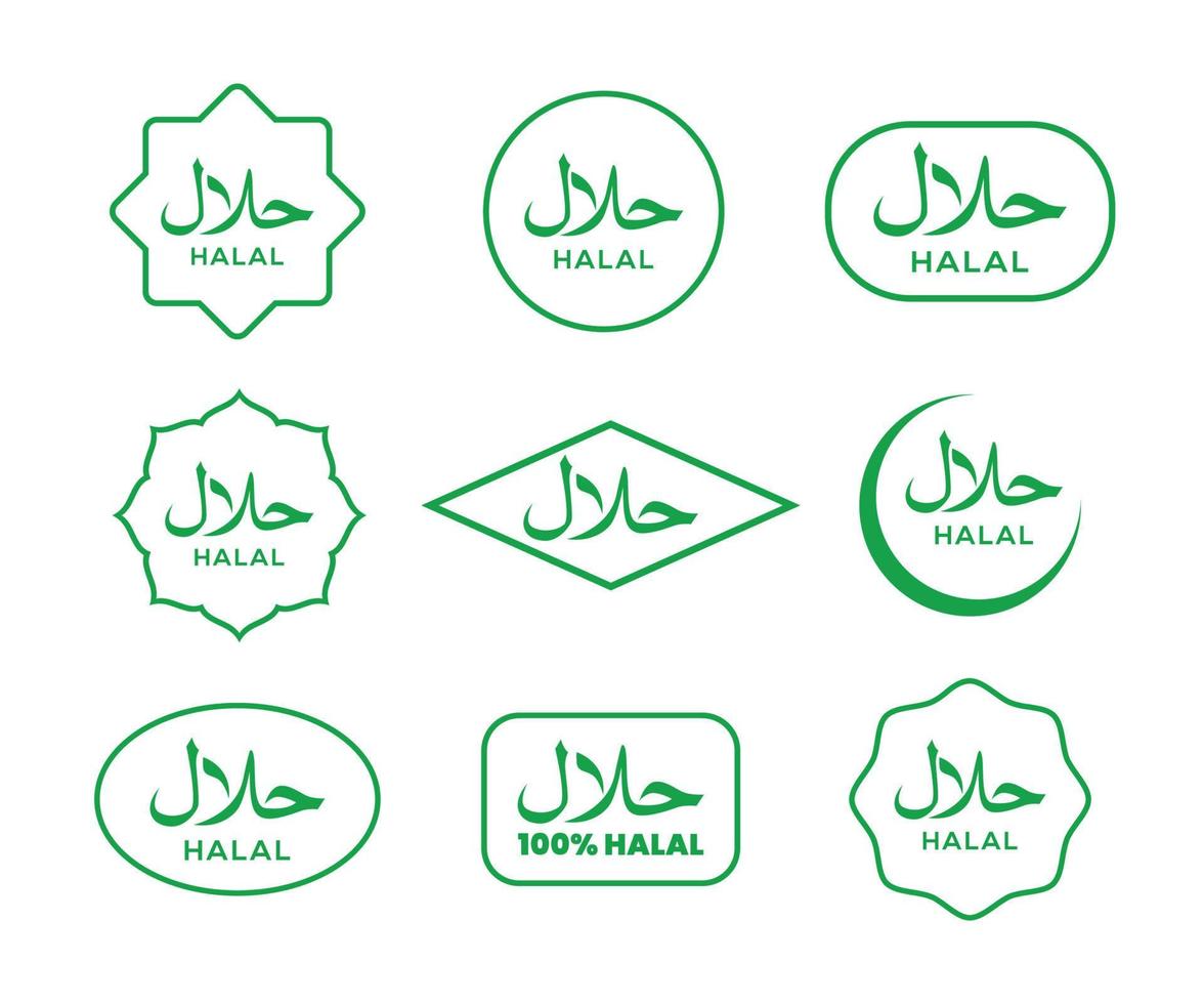 halal comida certificado icono. halal comida etiquetas icono. halal logo icono, halal señales simbolos vector