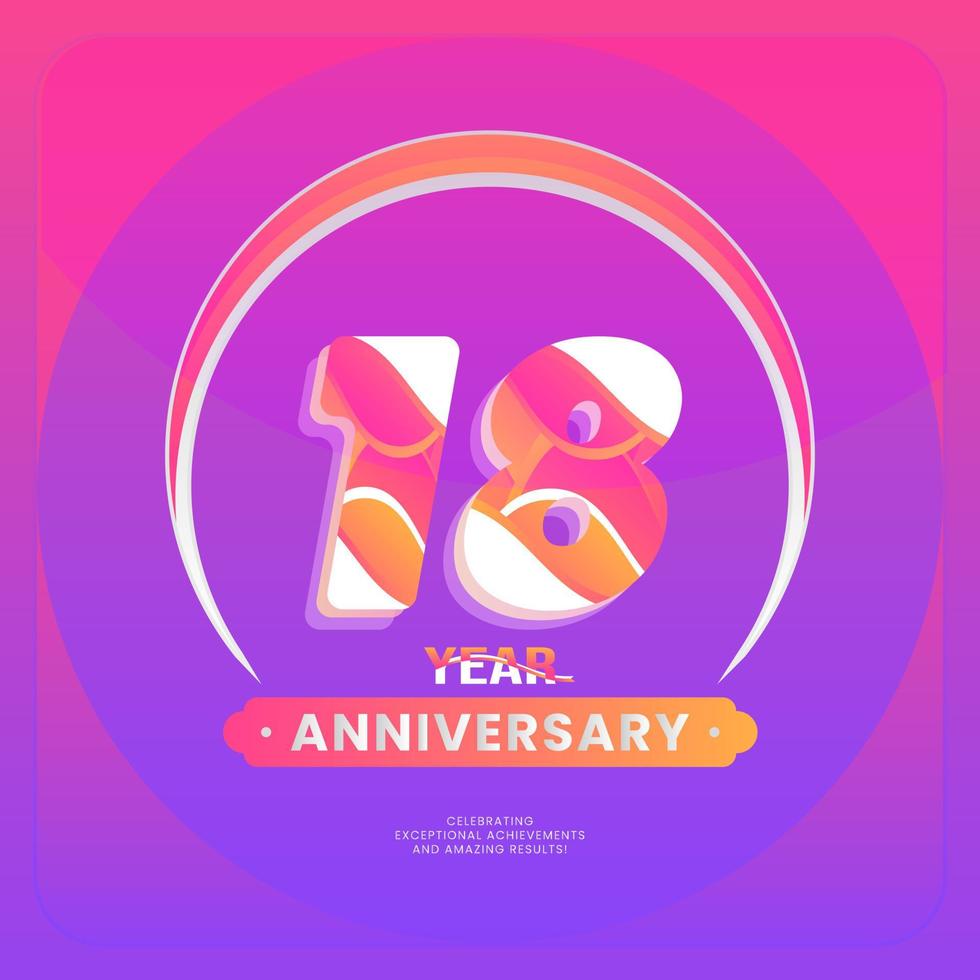 Number 18 vector logos for Anniversary Celebration Isolated on Violet background, Vector Design for Celebration, Invitation Card, and Greeting Card.