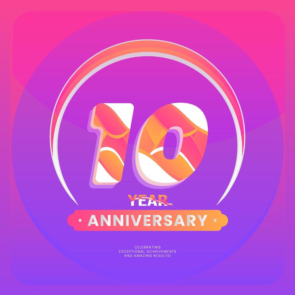 Number 10 vector logos for Anniversary Celebration Isolated on Violet background, Vector Design for Celebration, Invitation Card, and Greeting Card.