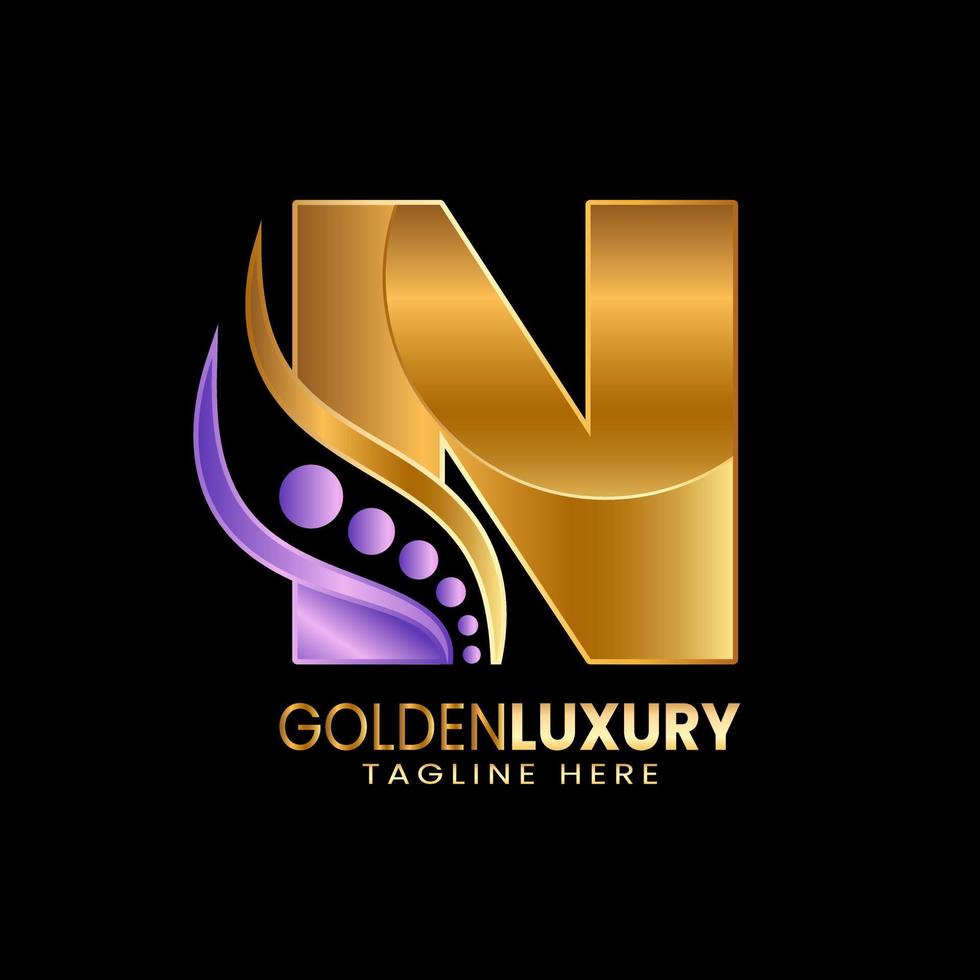 Initial letter N logo template. Alphabet letters gold with luxury style. vector