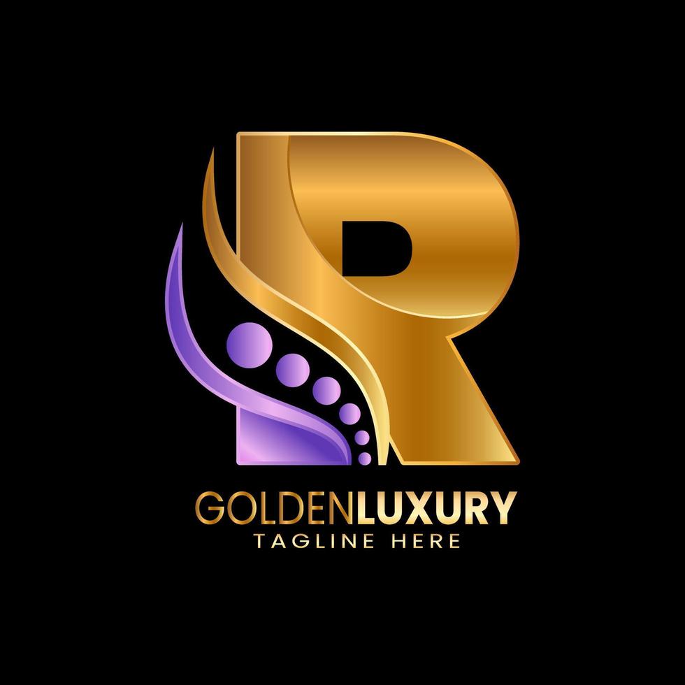 Initial letter R logo template. Alphabet letters gold with luxury style. vector