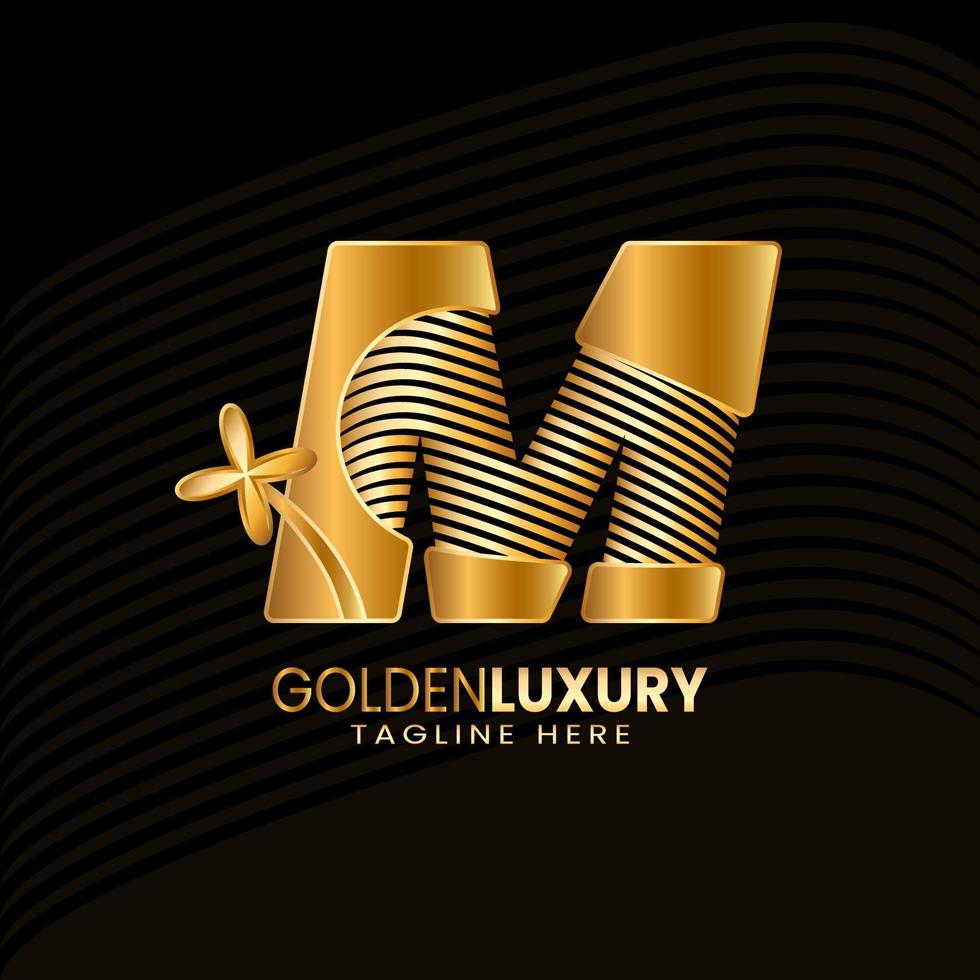 Letter M Luxury Decorative Alphabetic. Golden Flower Luxury Logo Pro Vector. vector