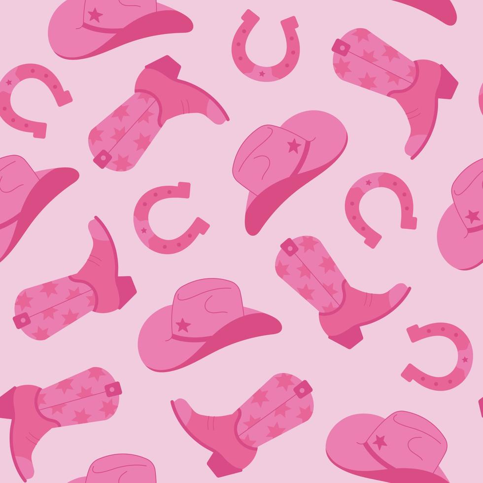 Seamless Pattern Wild West Cowgirl Vector Elements Repeating On A Pink 