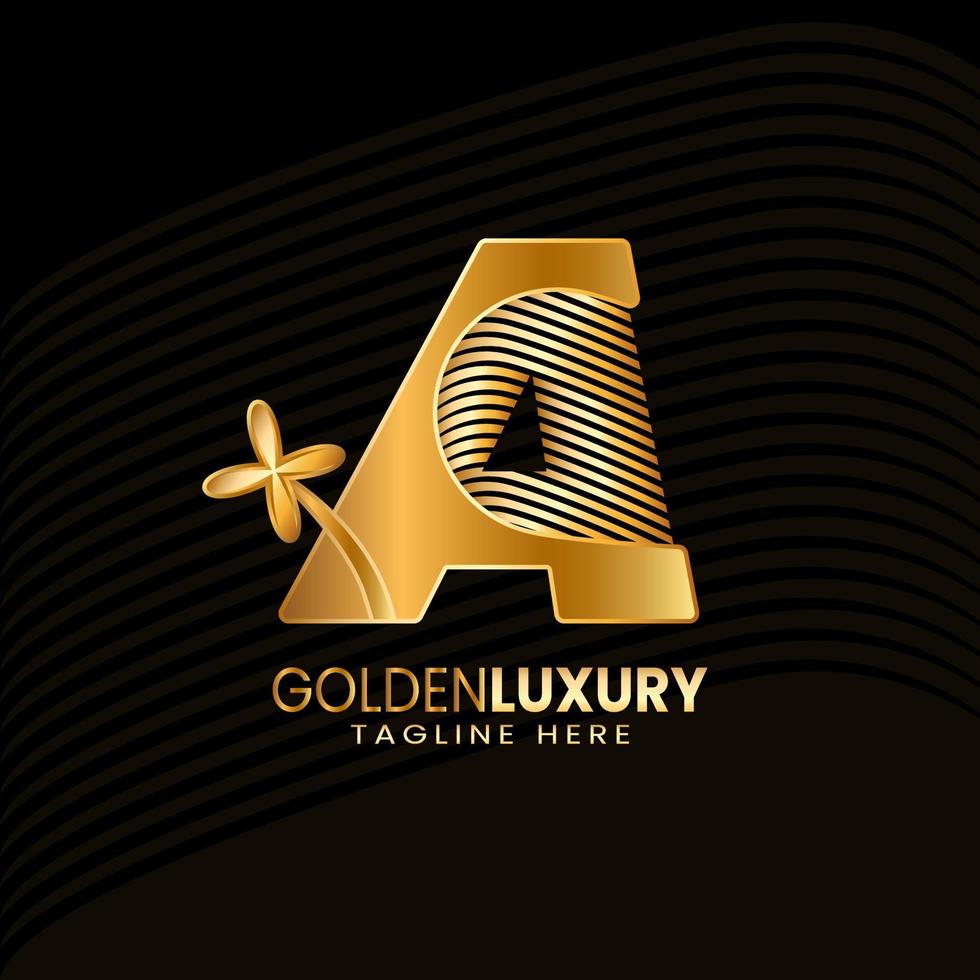 Letter A Luxury Decorative Alphabetic. Golden Flower Luxury Logo Pro Vector. vector