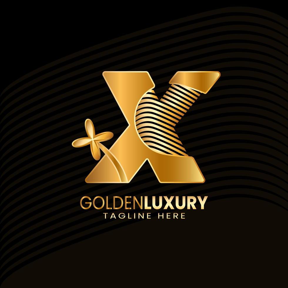 Letter X Luxury Decorative Alphabetic. Golden Flower Luxury Logo Pro Vector. vector