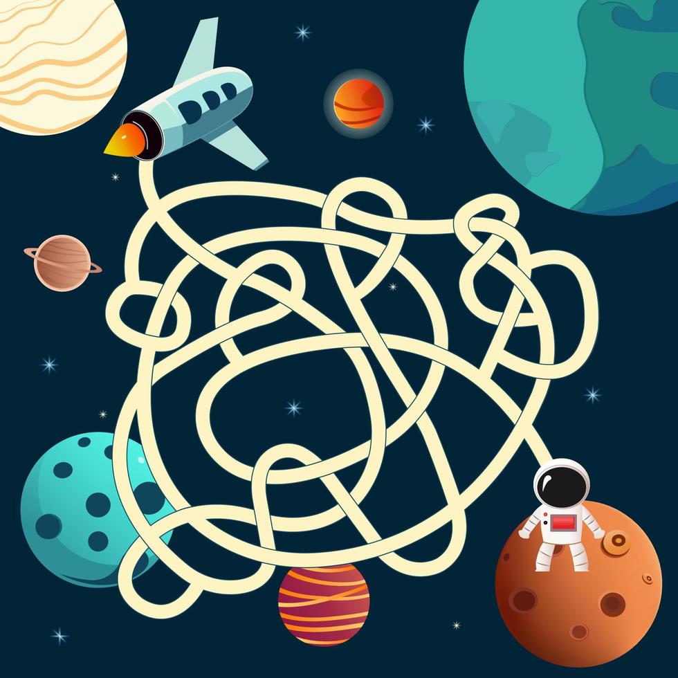 vector laberinto juego con espacio tema modelo astronauta y cohete