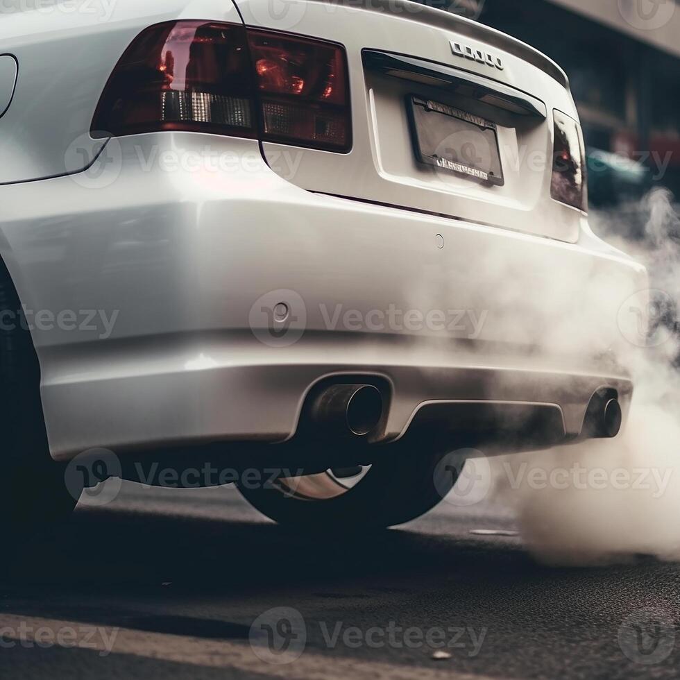 el cansada tubo de el automóvil ese emite carbón dióxido como un fuente de aire contaminación. generativo ai foto