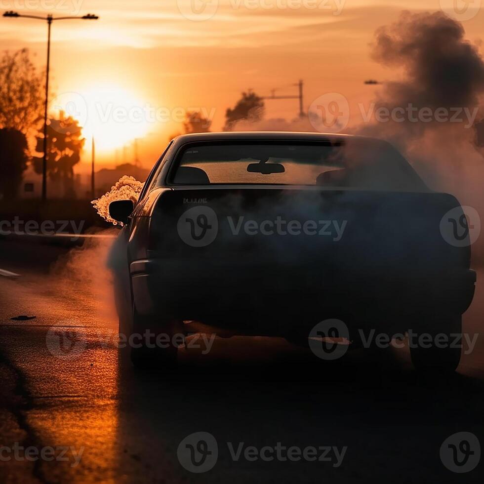 el cansada tubo de el automóvil ese emite carbón dióxido como un fuente de aire contaminación. generativo ai foto