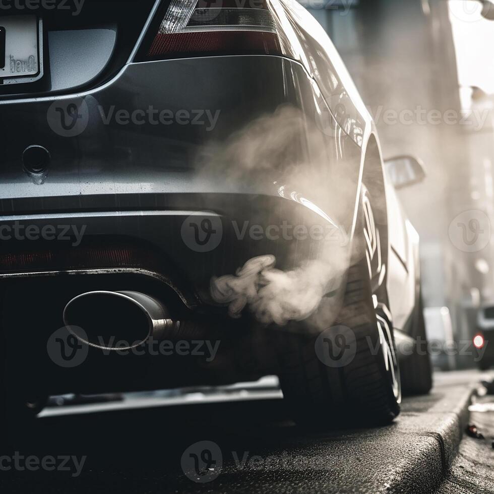 The exhaust pipe of the automobile that emits carbon dioxide as a source of air pollution. photo