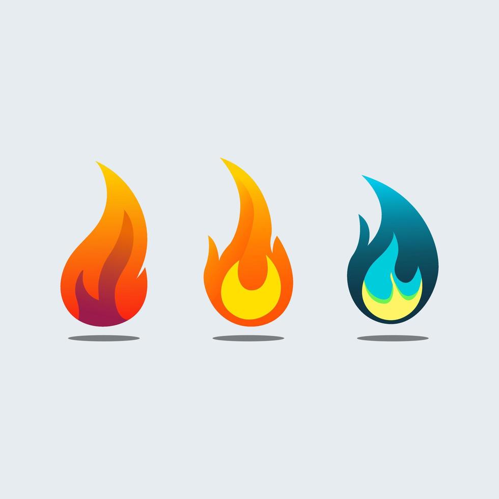 Fire icon set. Vector illustration. Flat design style.