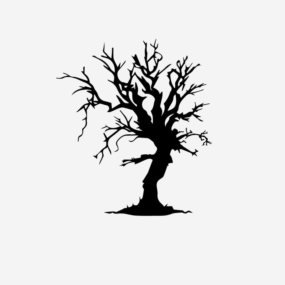 Halloween Tree Silhouette Isolated on White Background. Vector Illustration.