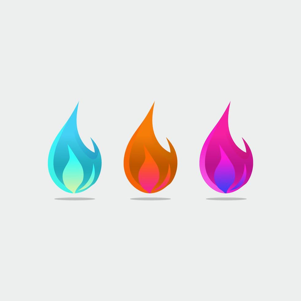 Fire icon set. Vector illustration. Flat design style.