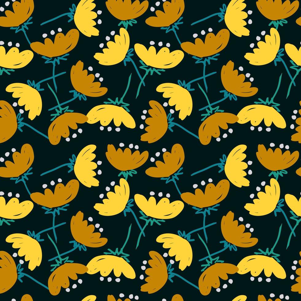 Flower seamless pattern, silhouette of blooming, hand drawn botanical, Floral leaf for spring and Summer time, natural ornaments for textile, fabric, wallpaper, background. vector