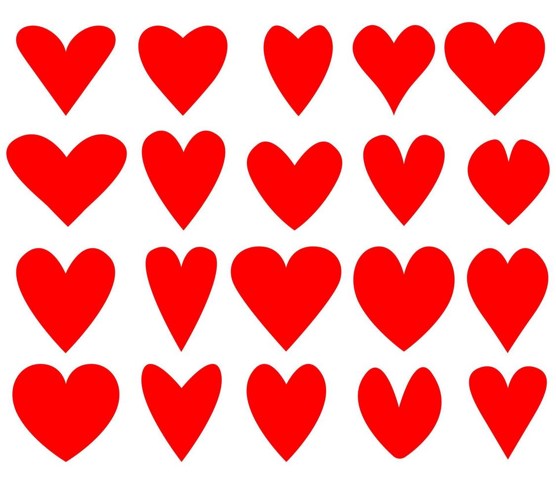 Set with red hearts different shape isolated on white background vector