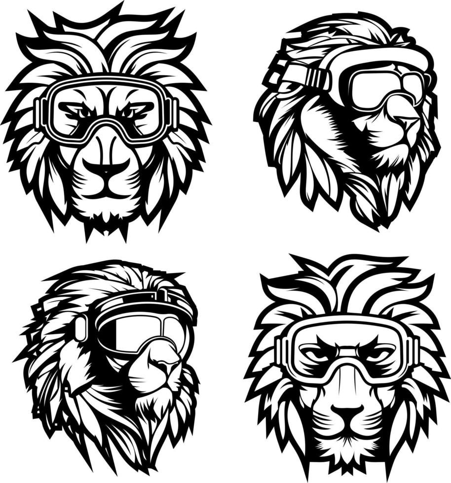 The lion head illustration depicts the face and upper head with very clear details. in this illustration we can see the distinctive shape of the lion's head with thick and long hair around its neck. vector
