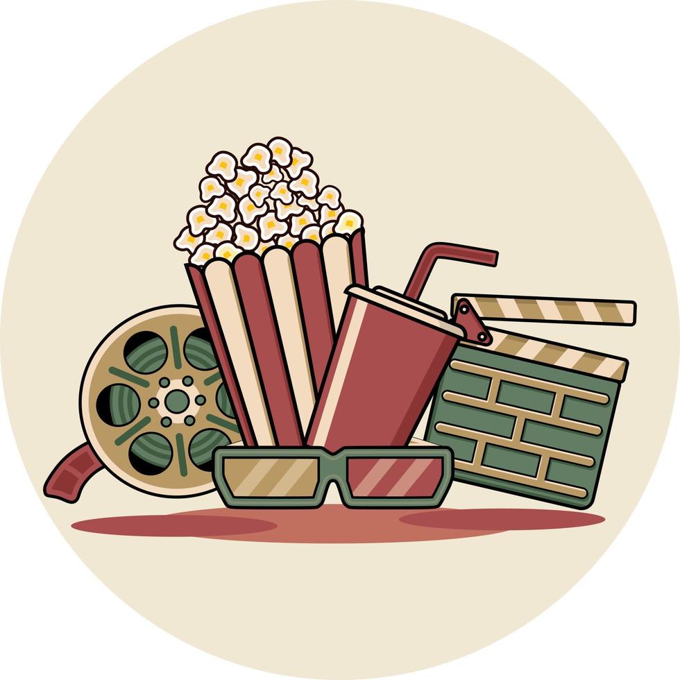 esta ilustración consiste de imágenes de Palomitas, bebidas, películas, y películas en vector formato.