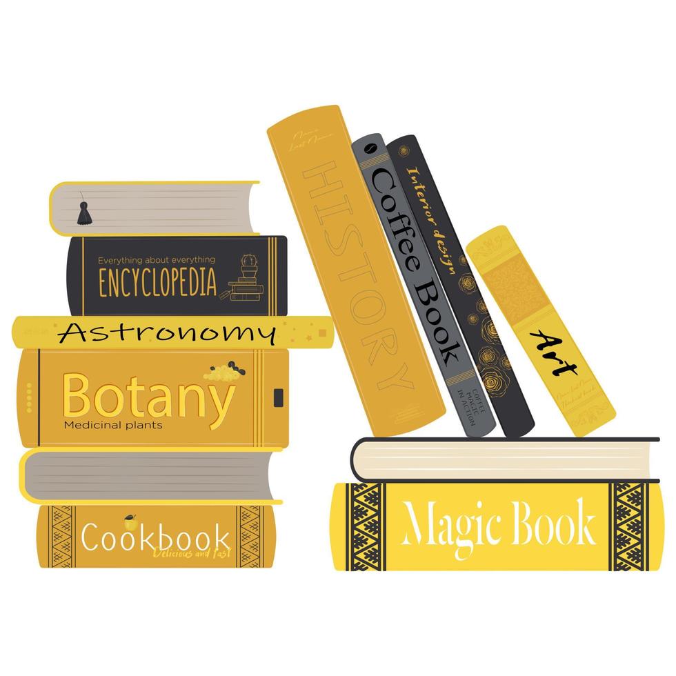 Stack of black and yellow books vector