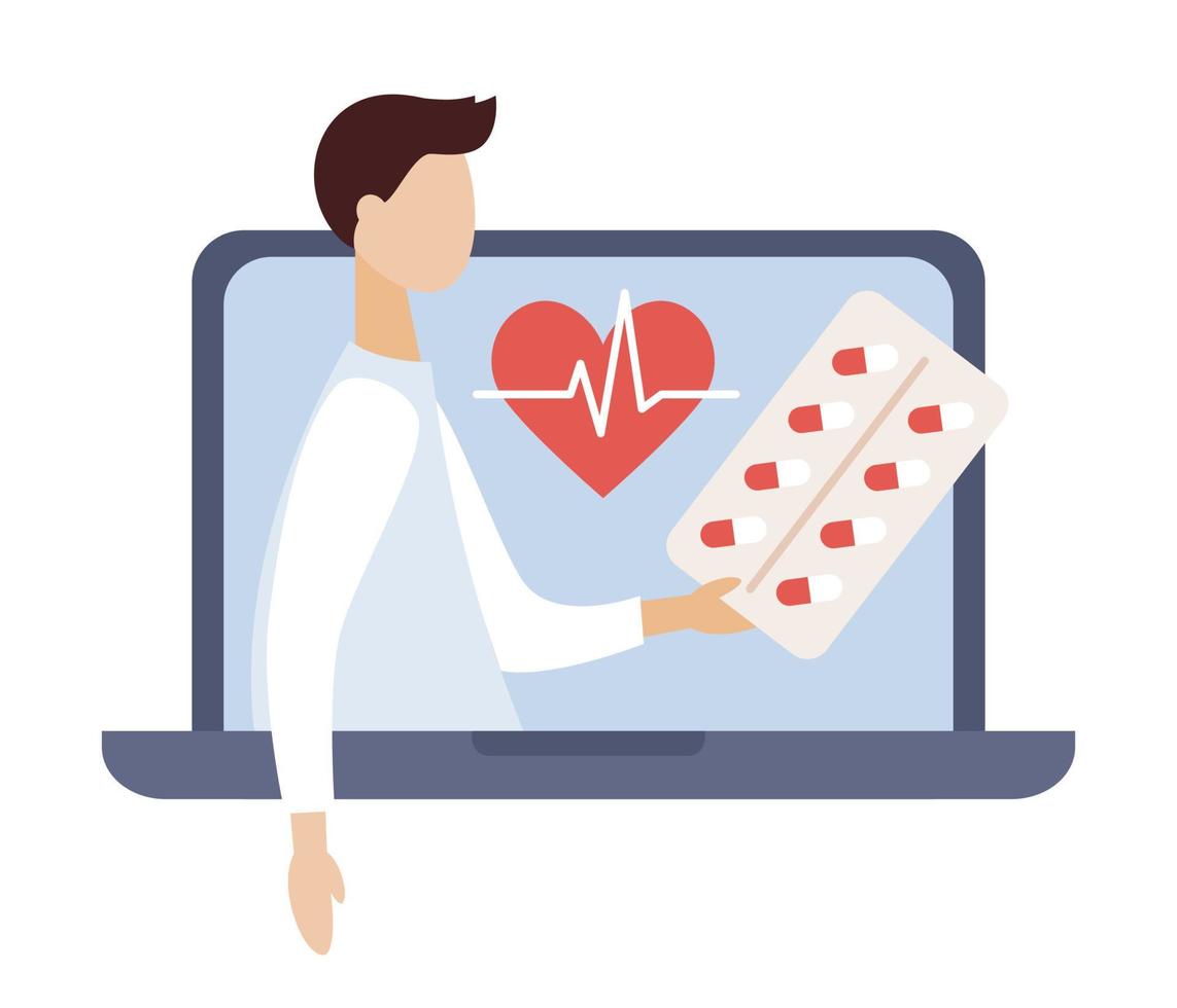 Online doctor consultation icon. Medical support in web site on laptop. Vector flat illustration