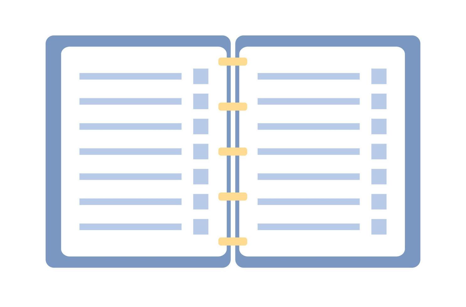 abierto cuaderno icono. bloc y papel hojas signo. vector plano ilustración