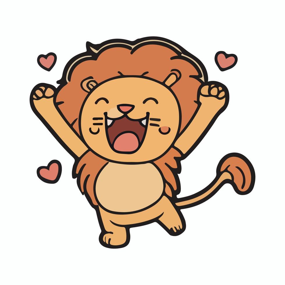 Cute Baby Lion love and happy expression sticker, flat cartoon style vector illustration with isolated background