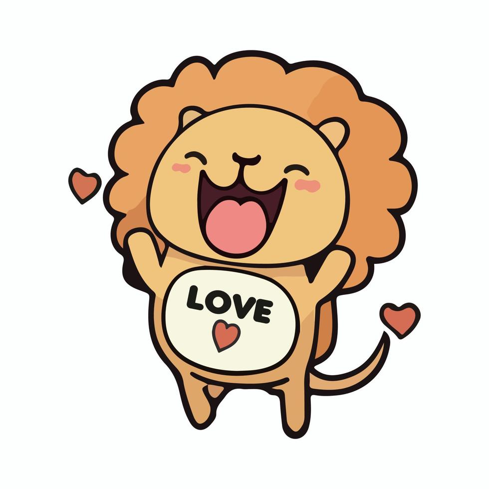 Cute Baby Lion love and happy expression sticker, flat cartoon style vector illustration with isolated background