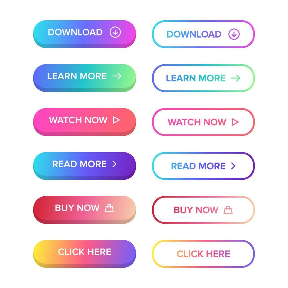 Modern Gradient Buttons Flat Material Style Vector Set Collection