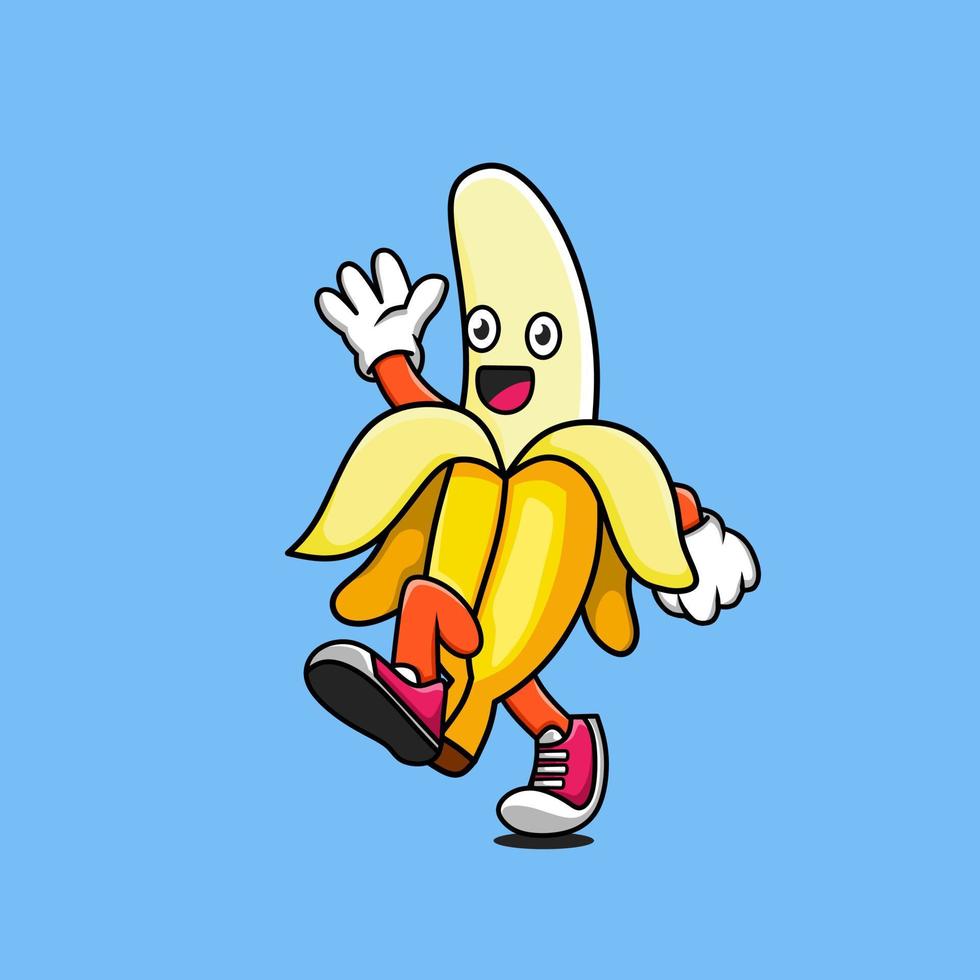 un plátano personaje con un rojo zapato vector