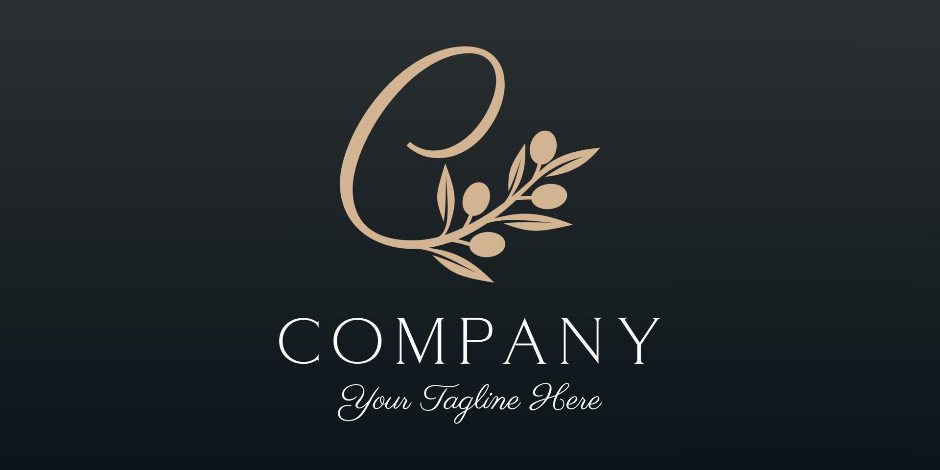 letter c combined twig Olive oil logo design template. vector