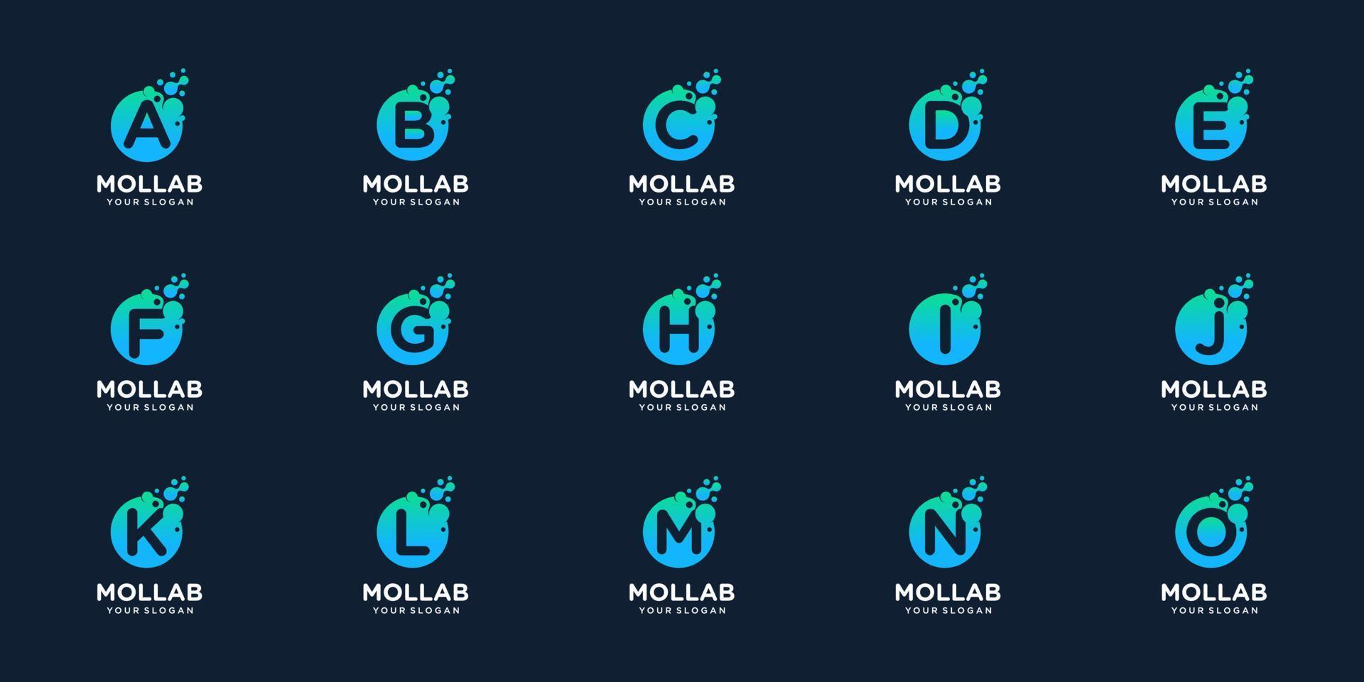 collection letter or initial with dot and molecule concept logo template. vector