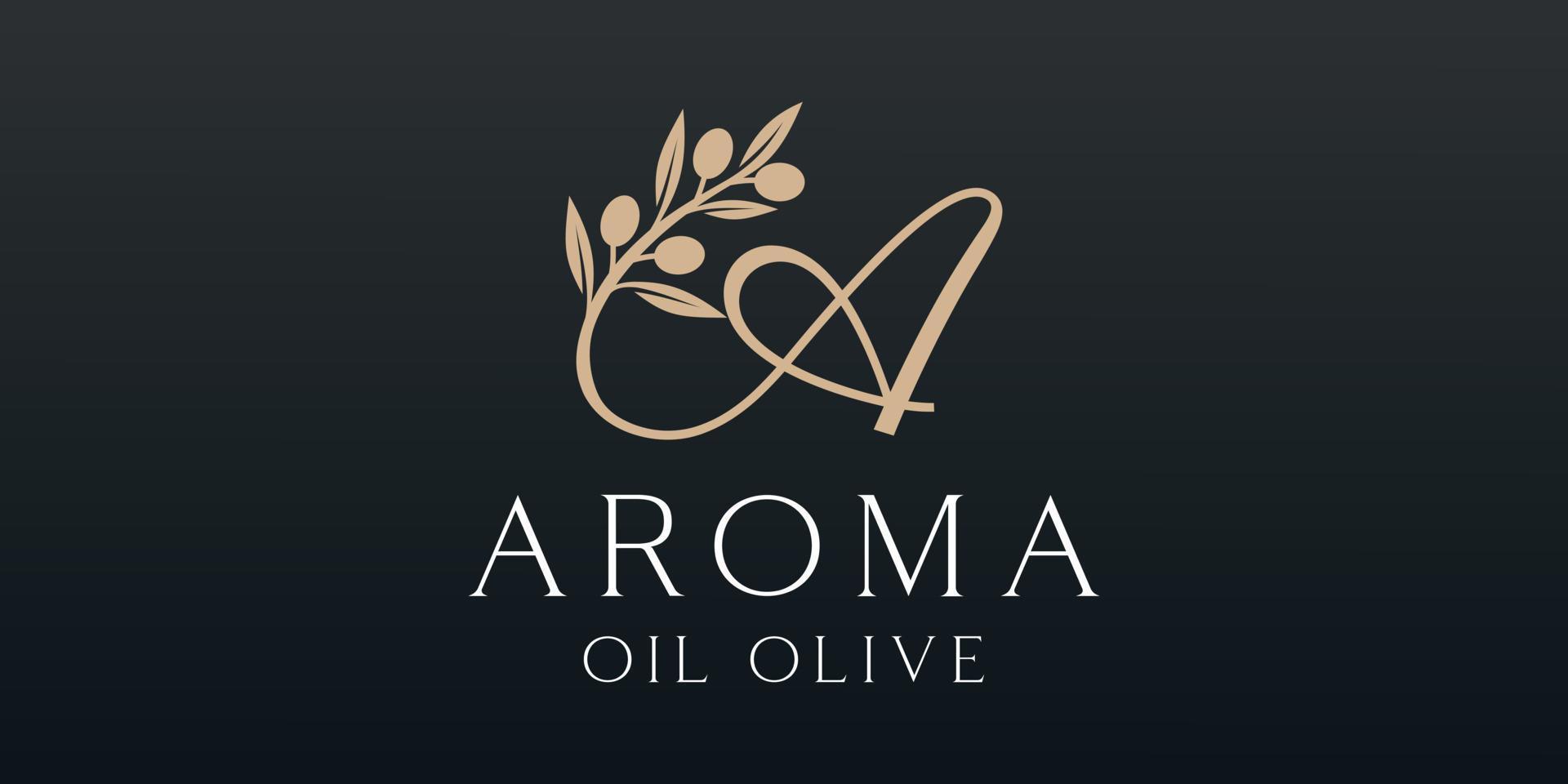 letter a combined twig Olive oil logo design template. vector