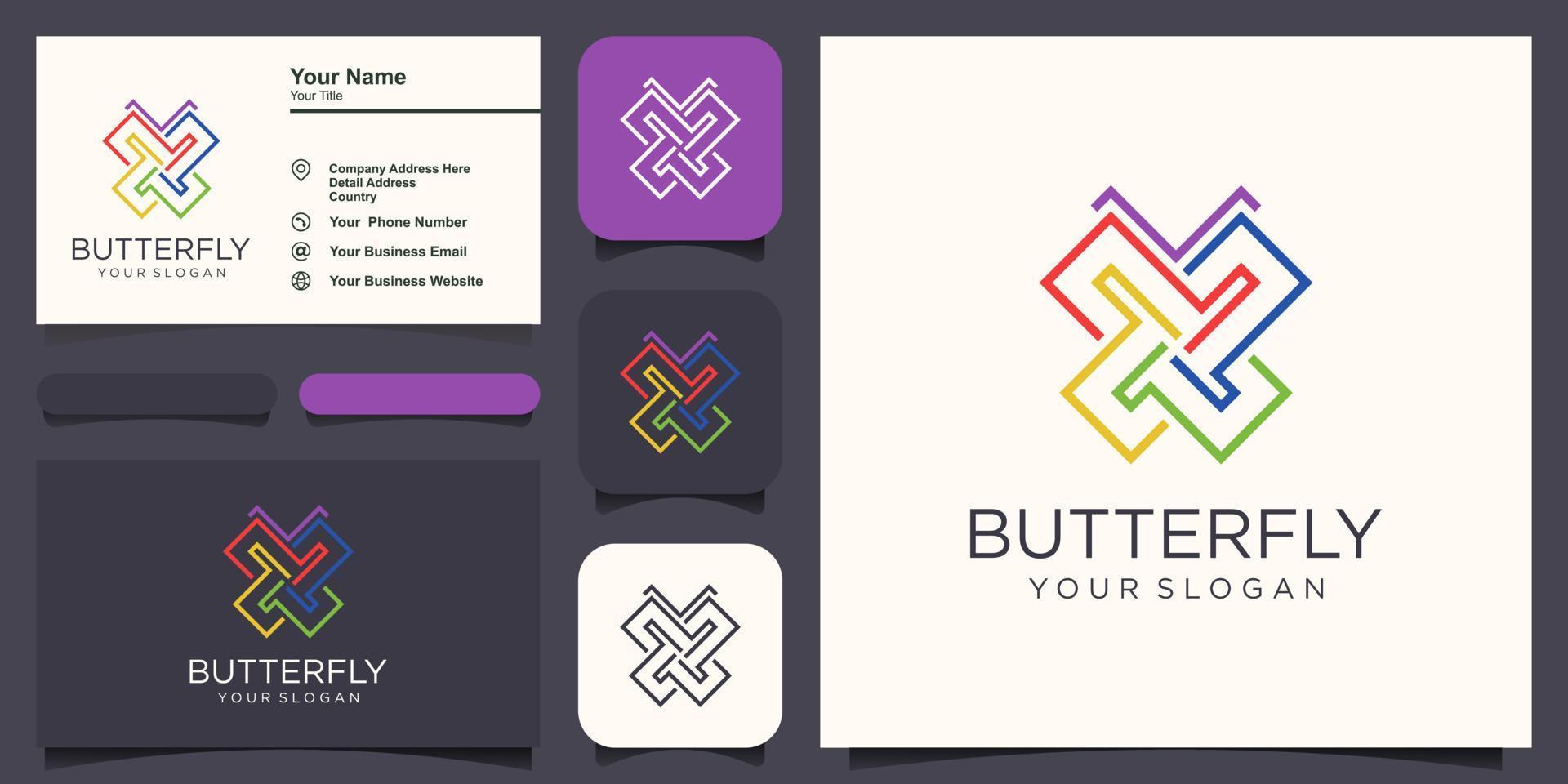 Butterfly logo. Luxury line logotype design illustration. vector